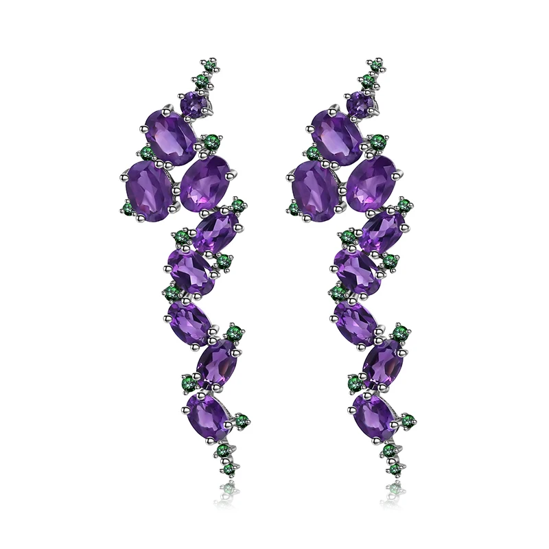 

925 silver inlaid exaggerated amethyst handmade earrings 210316-20