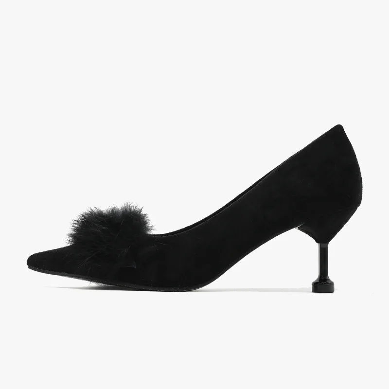 2020 Spring Fashion Rabbit Fur Suede Thin Heeled High Heel Sexy Pointed Shoes Ladies Kitten Heel Shoes