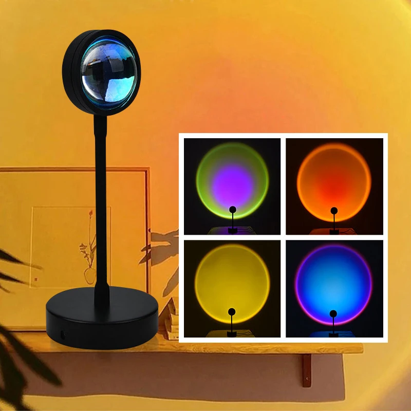 

USB Sunset Projector Lamp Night Light Rainbow Atmosphere Table LED Lamp for Home Bedroom Coffe Shop Background Wall Decoration