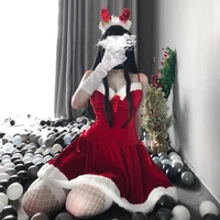 women christmas santa claus red sleeveless maid waitress winter dress xmas party cosplay costume sexy uniform