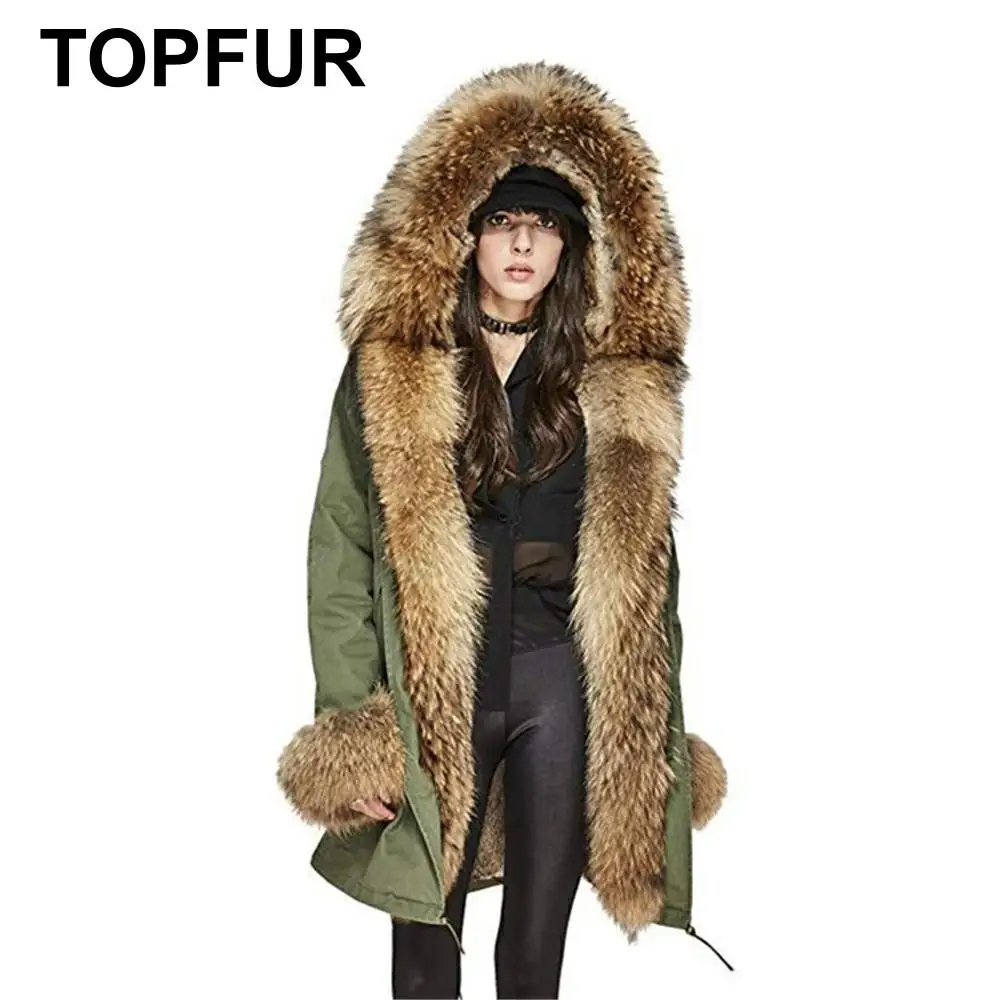 TOPFUR 2019 модная зимняя парка из натурального меха енота с капюшоном длинная