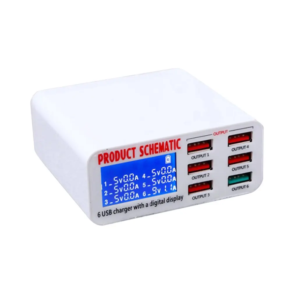 6A с ЖК-цифровым дисплеем 6 портов USB зарядное устройство быстрая умная зарядная
