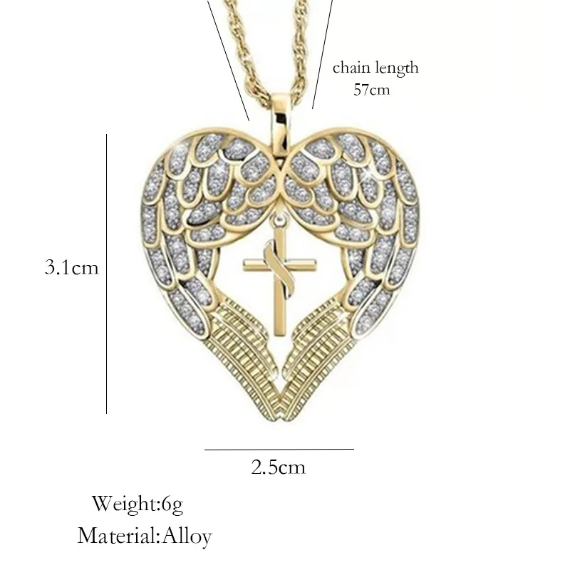

Angel Wings Love Cross Necklace Plated with Diamond Necklaces for Women Crucifix Pendant Necklace Chain Necklace Wholesale