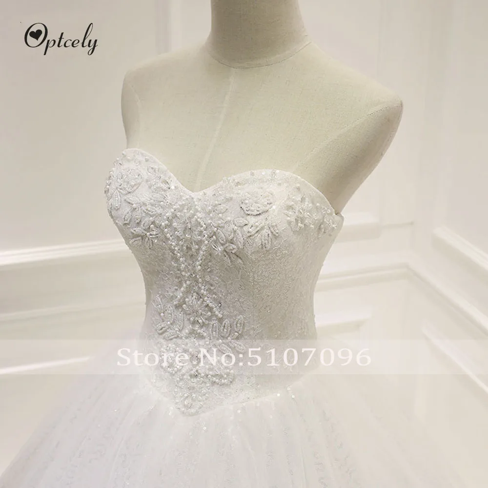 Optcely Charming Wedding Formal Dress Strapless Backless A-line Wedding Dress Train Appliques Beaded Lace Up Princess Gown