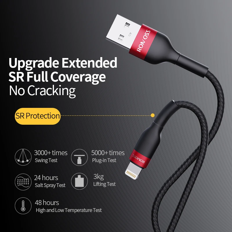 Usb кабель ROMOSS для iPhone 11 Pro Max XS XR X 8 7 6 Plus 6S iPad 2.4A кабели быстрой зарядки данных usb