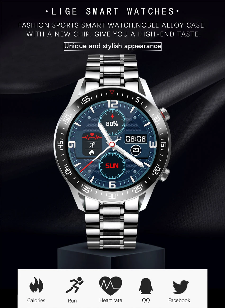 

2021 New Steel Band Smart Watch Men Heart Rate IP68 Waterproof Full Touch Screen Luxury Smartwatch Mens For Xiaomi Huawei