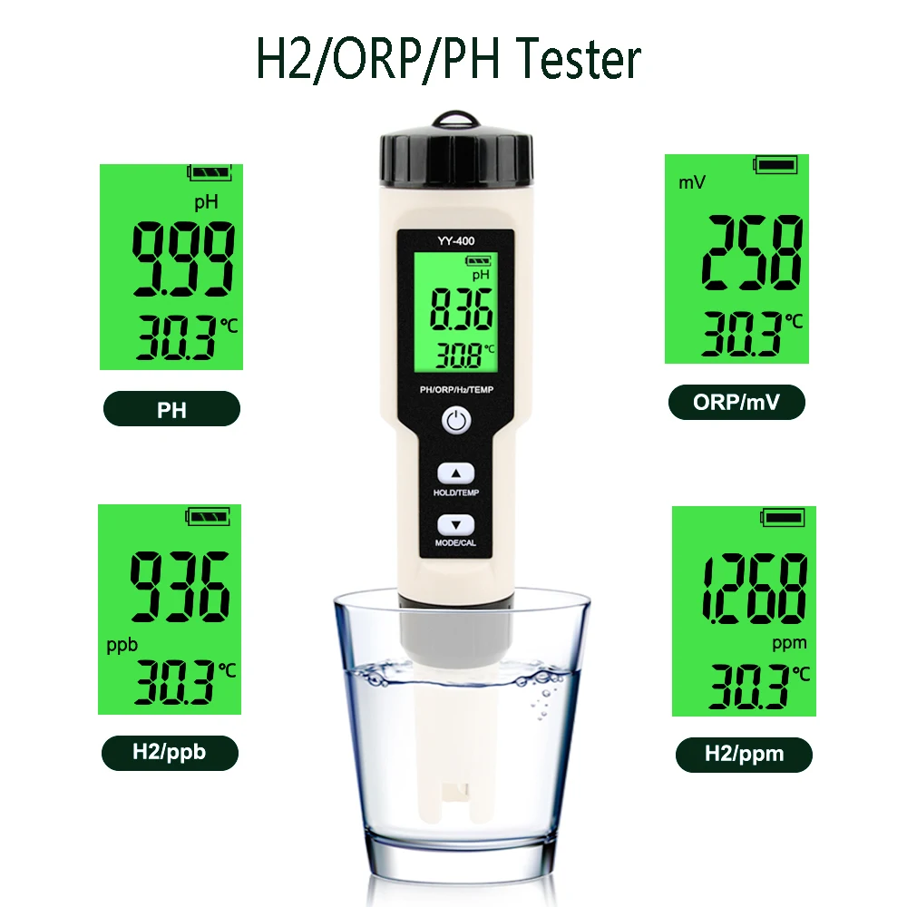 

Портативный многофункциональный измеритель 4 в 1 PH/ORP/H2/TEMP тестер концентрации ионов водорода Точный Цифровой тестер качества воды