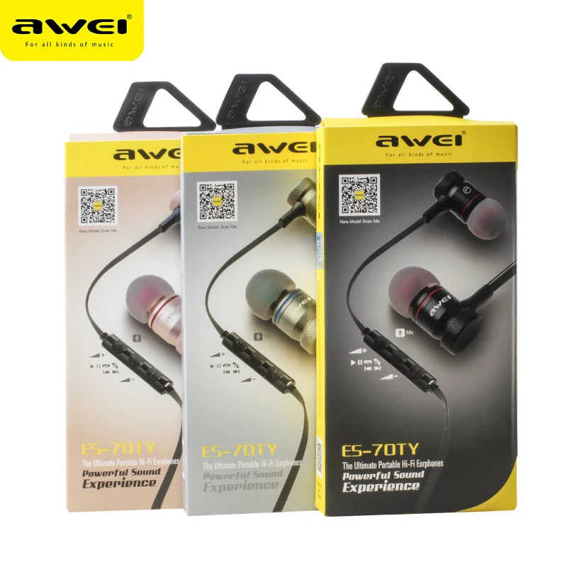 

Awei ES-70TY Wired Earphone Earbuds Stereo Headset With Microphone Metal In Ear Super Bass Earpiece For iphone Samsung Xiaomi