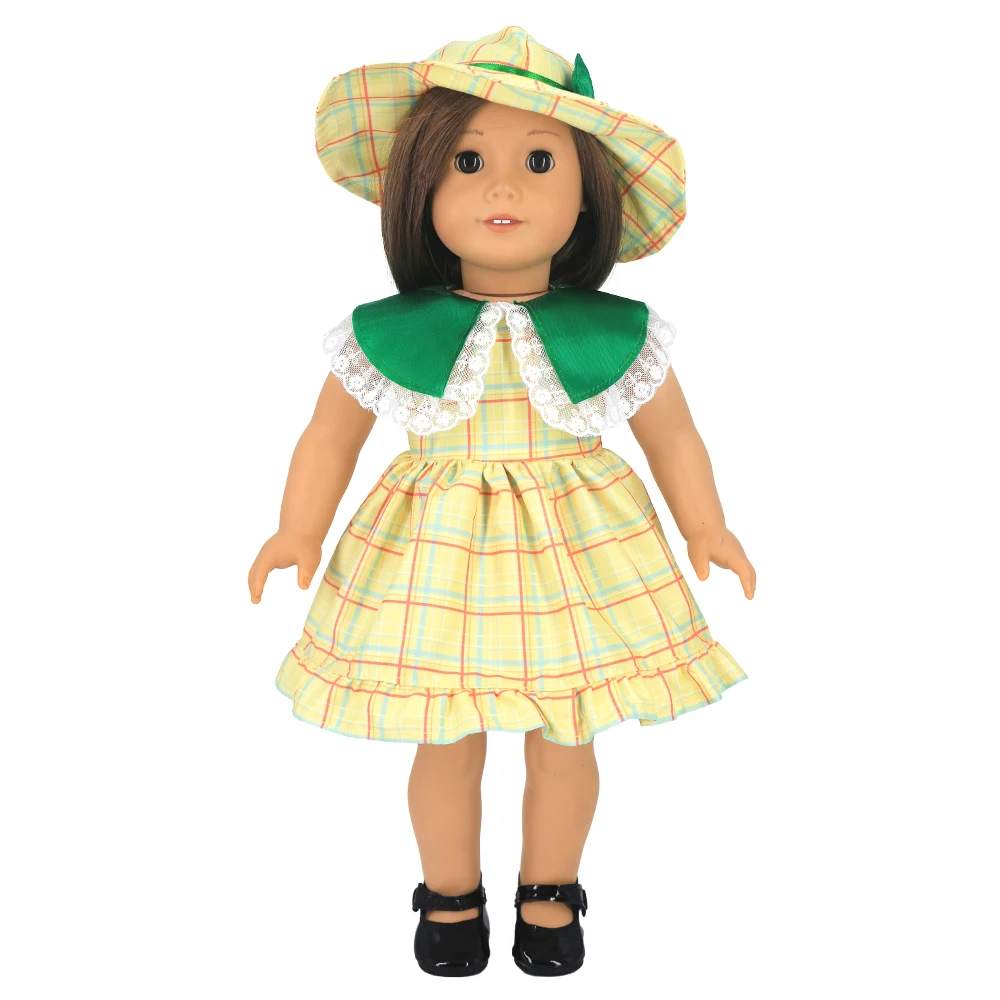 

Plaid Skirt Dress and Hat 18 inch Doll Clothes Suit fit American Our Generation Girl Doll, Newborn Nenuco Baby Dolls Accessories