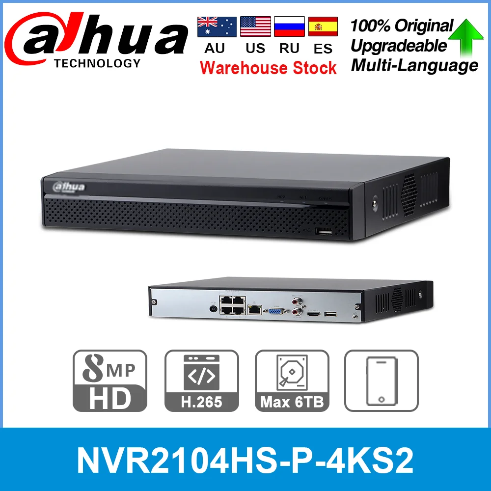 Сетевой видеорегистратор Dahua Английский Оригинальный NVR2104HS P 4KS2 4 CH 4PoE Lite 4K H.265