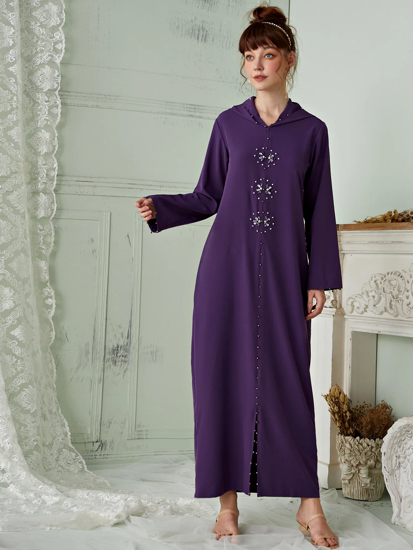 Мусульманское платье Caftan с капюшоном, мусульманское платье, Женская абайя Дубай, Арабская длинная одежда с капюшоном, женская одежда