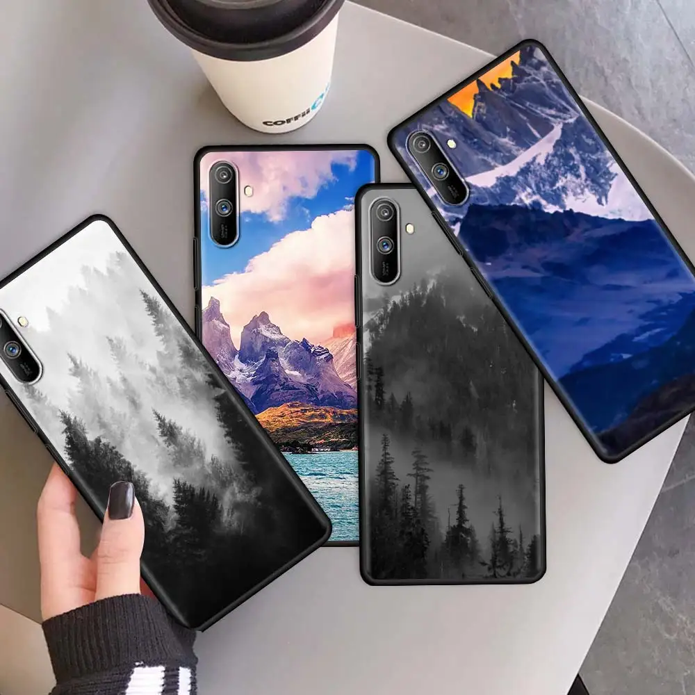 

Fitted Case for Realme 6 C3 7 8 C21 C11 C15 C20 5 XT X50 Pro 7i Shockproof Capa Silicone Phone Cover Mountain Peak Forest