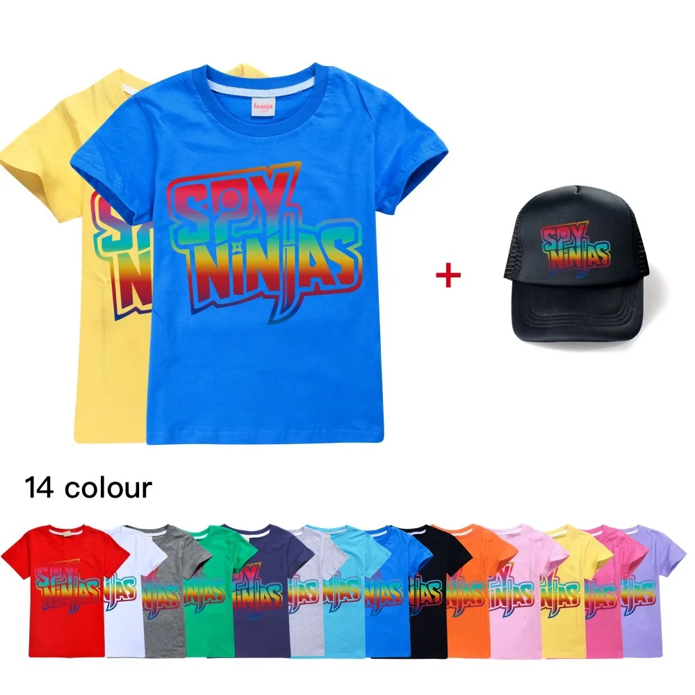 

New Fashion Kids Boys Spy Ninjas Clothes Girls 3D Funny T-shirts+cap Costume Children Summer Clothing Kids Tees Baby Tshirts