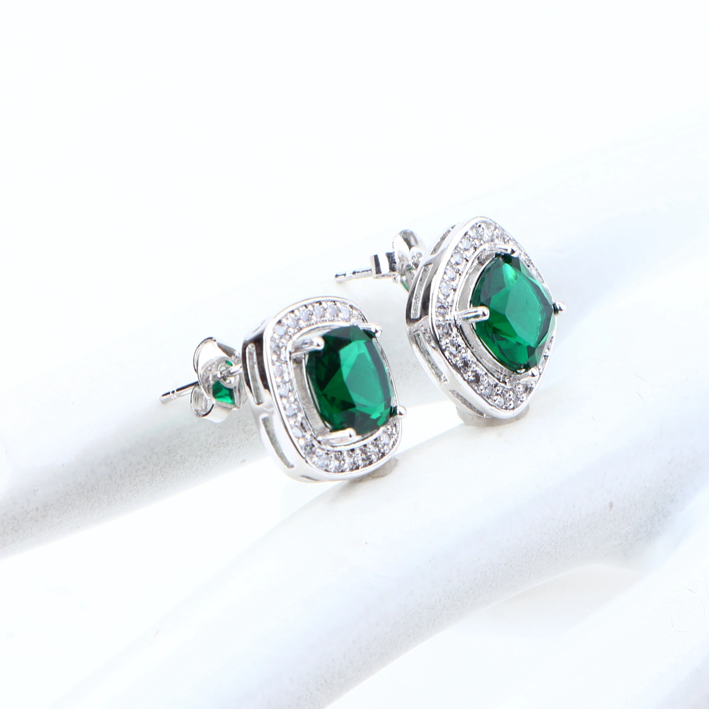 Циркониевый свадебный ювелирный набор 925 Серебряный Зеленый Камень женские