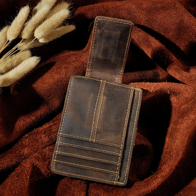 Мужской Магнитный кошелек westкрик из натуральной кожи с зажимом для денег