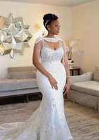 mermaid weddding dreses wrap beading crystal lace appliqued sexy bridal gowns south african plus size marriage gowns