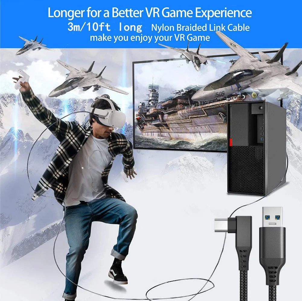 3 м для Oculus Quest 2 звеньевой Кабель USB 1 Gen кабель Type C передача данных Быстрая зарядка