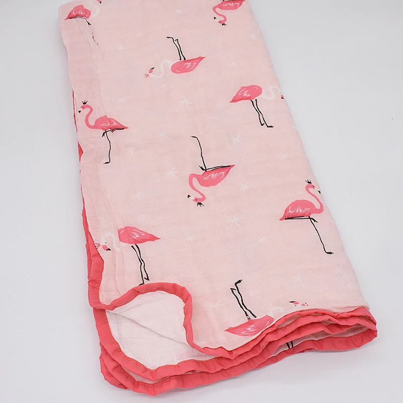 Pink Flamingo 120x120 см Пеленальное Одеяло для новорожденных, 4 слоя муслинового хлопка, детское одеяло с цветочным принтом, детское одеяло для фотосессии - Цвет: Pink Flamingo