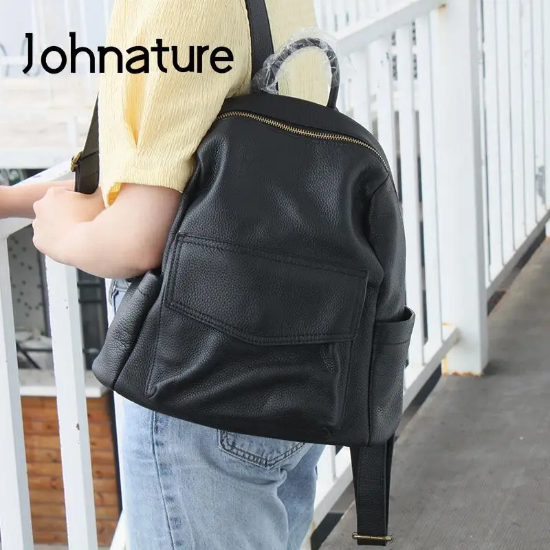 

Johnature Women Bag Leisure Backpack Genuine Leather 2021 New Versatile Nature Soft Cowhide Large Capacity Outdoor Travel Bags
