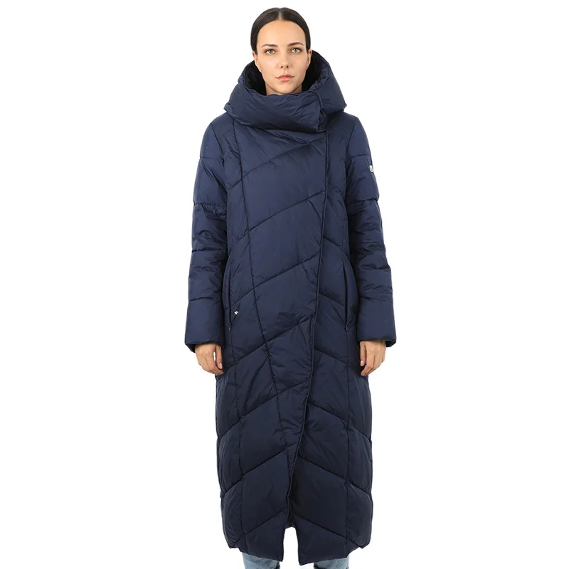 

Women's Long Down Jacket Parka Outwear With Hood Goose Quilted Coat Female Office Lady Warm Cotton Canada Women Clothes 19-130