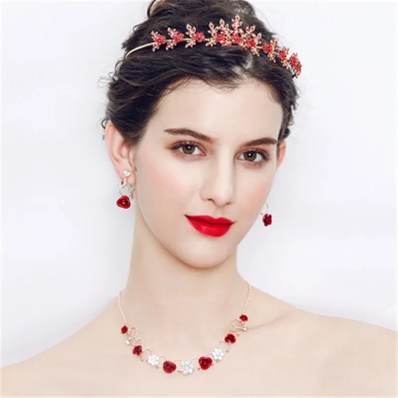 Красная корона свадебные головные уборы Tiaras de Noiva ручной работы Цветочные