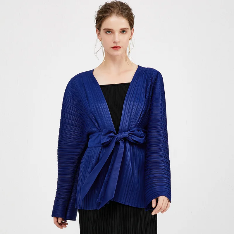 LANMREM однотонное Плиссированное женское пальто с v-образным вырезом на талии 2020