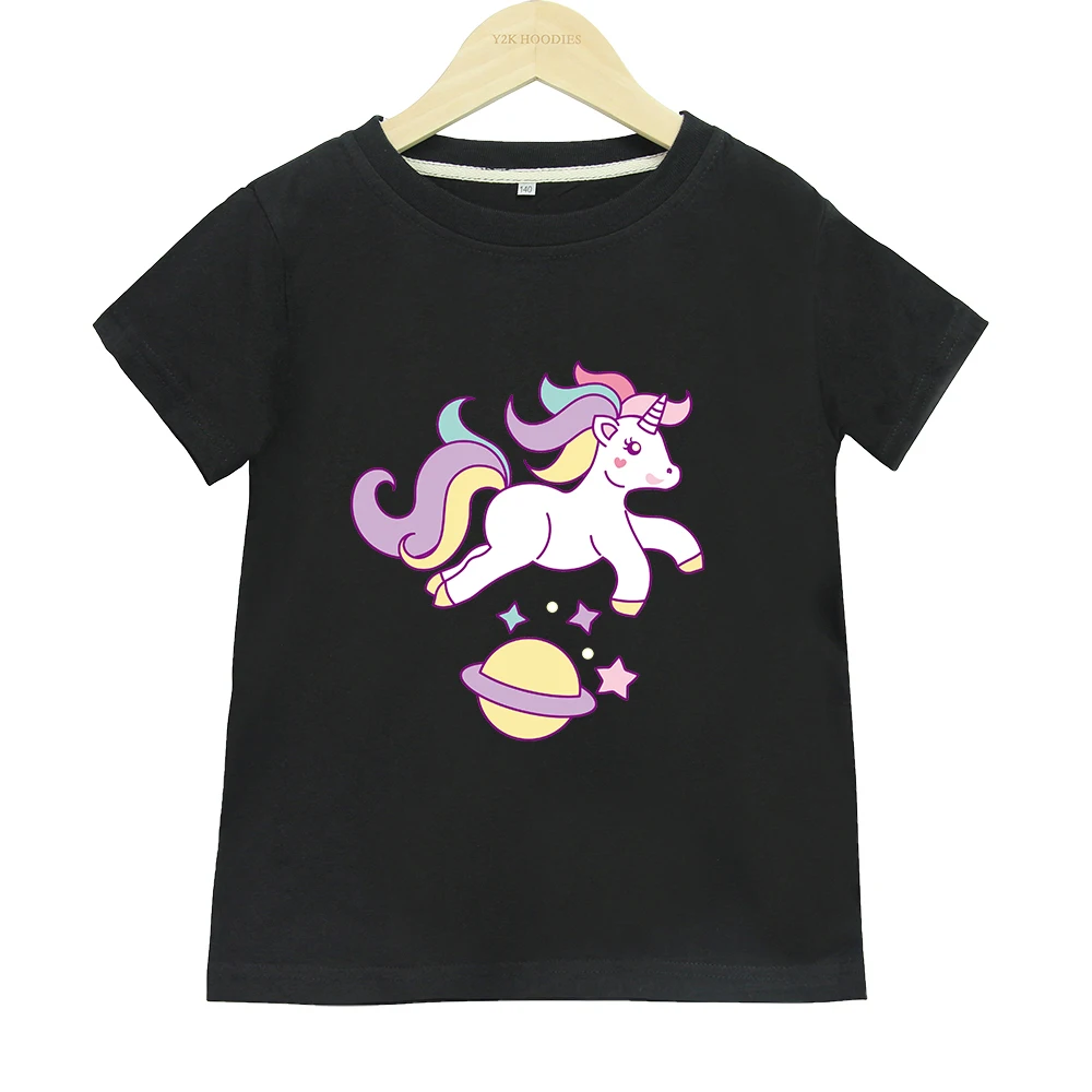 

Girl Summer Short-sleeved Unicorn Printed Cotton T-shirt Girl Wear Coat Kids Clothes Girls 8 To 12 Clothes