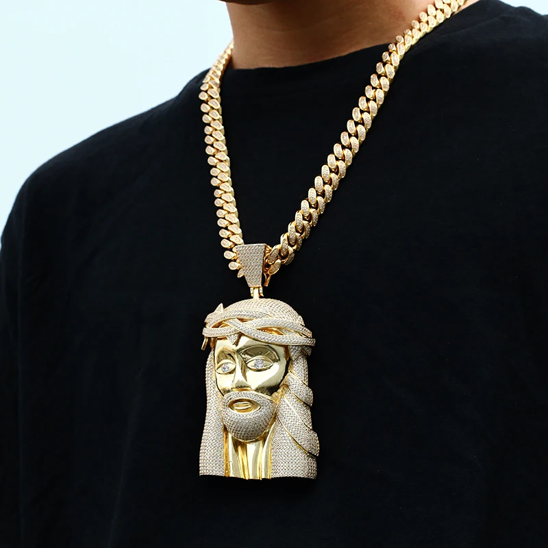 

Fashion New Religious Jesus Head Pendant Bling Cubic Zircon with 4MM Tennis Chain Jewelry Necklace For Men Hip Hop Party Gifts