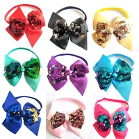 50pcs europea style shining sequins pet dog bow tie adjustable middle large dog bow tie collar pet dog grooming acessories