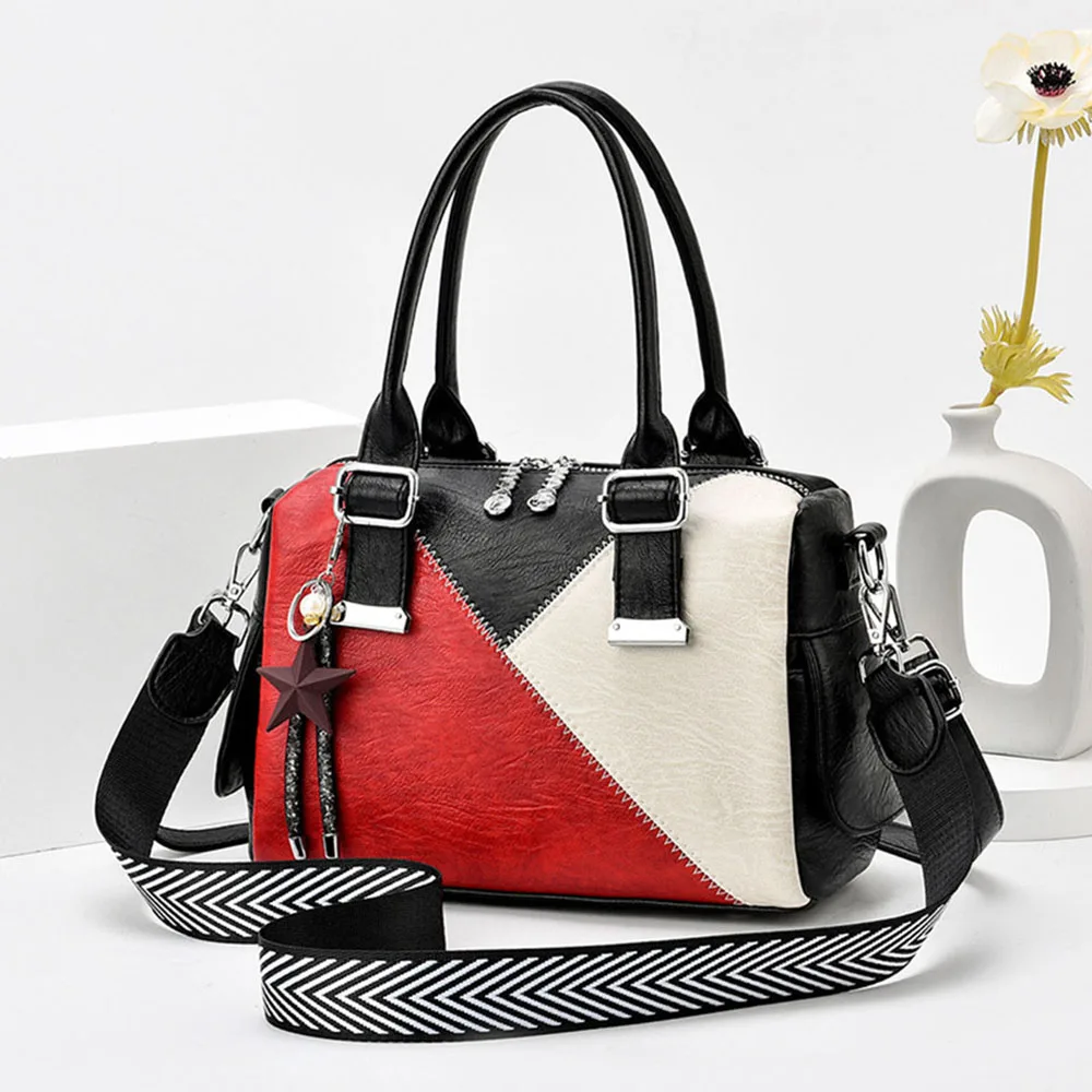 

Geometric Patchwork Luxury Handbag Soft Leather Women Tote Bags With 2Shoulder Strap Fashion Female Crossbody Messenger Bag