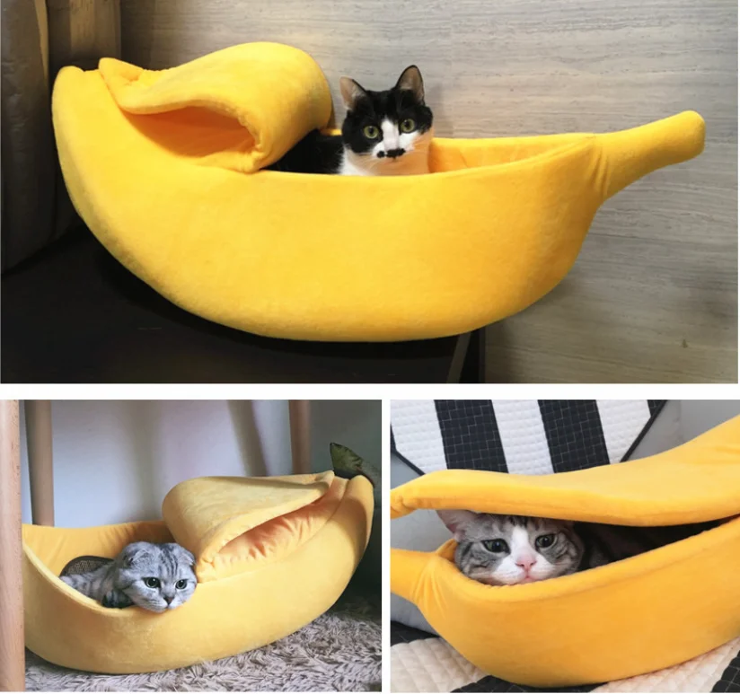 Foldable Banana Cat Bed Warm Soft Washable Dog Kennel Portable Pet House Durable Cushion Cozy Funny Pets Mat Puppy Supplies | Дом и сад