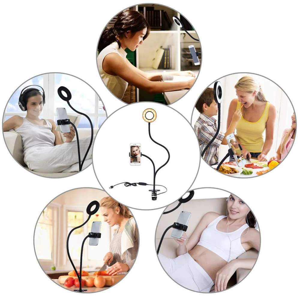 Светодиодный кольцевой светильник для фотостудии лампа с держателем мобильного