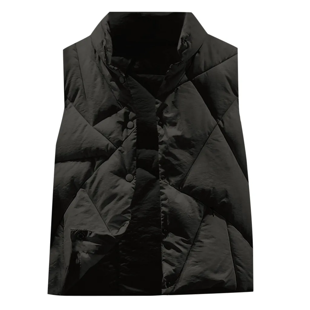 С воротником-стойкой женский зимний жилет 2019 новый короткий однотонный с