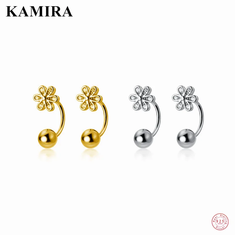 

KAMIRA 925 Sterling Silver Sweet Shiny Zircon Flower Spiral Bead Stud Earrings for Women Friendship Party Retro Chic Jewelry New