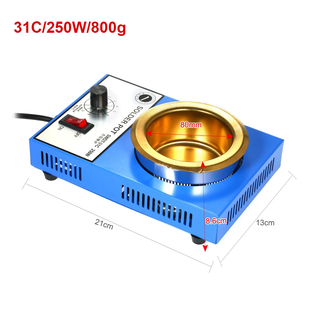 250W 220V 300W припоя горшок плавильная печь для олова терморегуляция Пайка и Распайка ванна 100/80/50/38 мм 200~ 450 по Цельсию штепсельная вилка европейского стандарта - Цвет: 250W