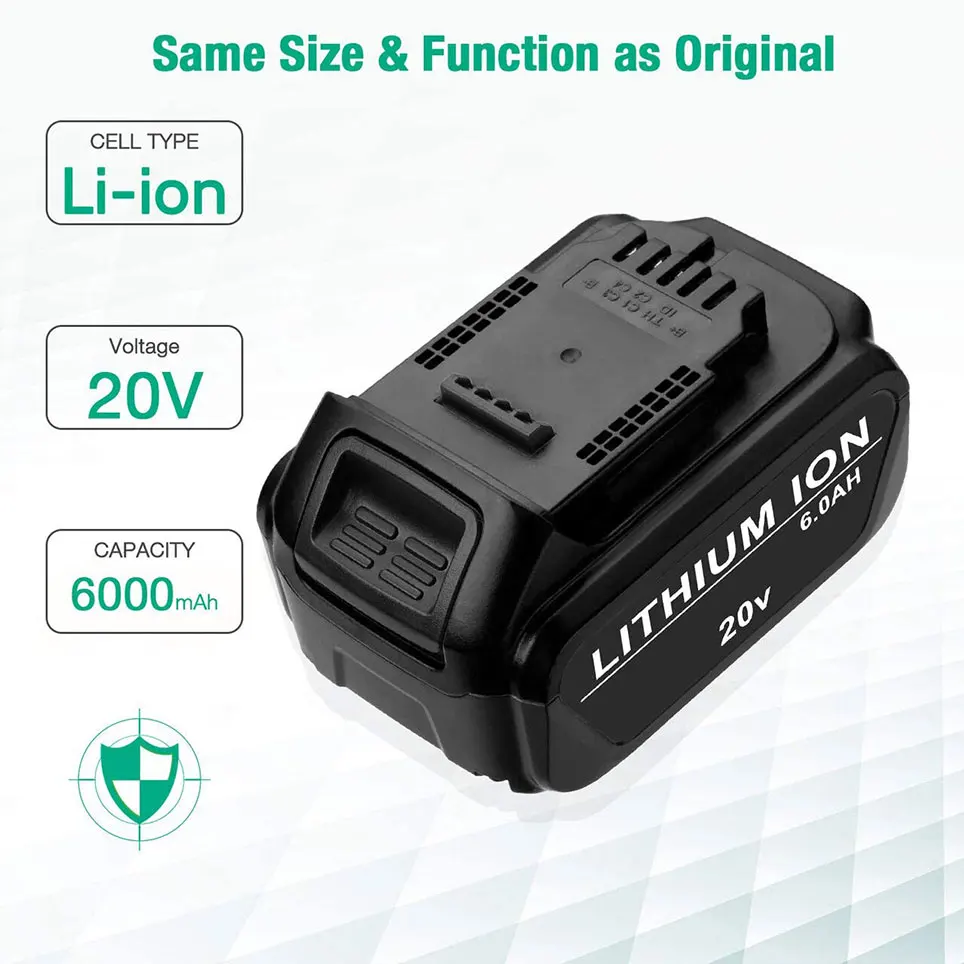 

2021 6.0ah replacement battery dcb205 dcb204 - compatible with DeWalt 20V cordless power tool upgrade lithium battery