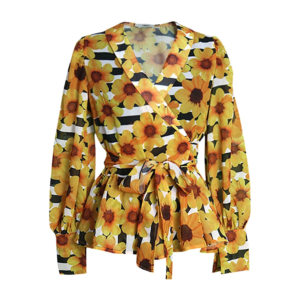 

Женская прозрачная блузка с V-образным вырезом и длинными рукавами-фонариками