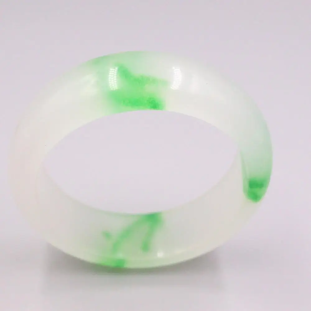 

New Grade A Jadeite Bracelrt Width 20mm Fine Green Pattern Whtie Bangle Diameter 60mm