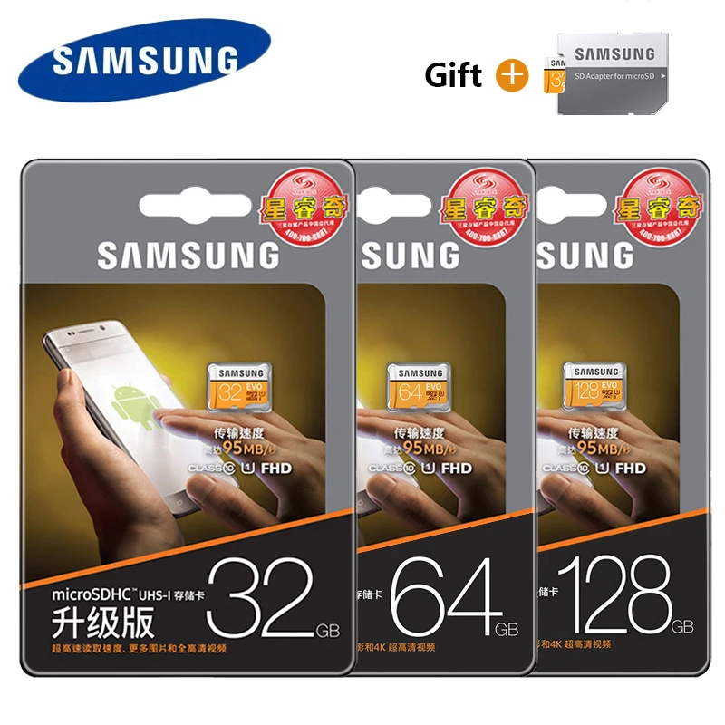 SAMSUNG 32 ГБ Micro SD EVO Plus 64 Гб карта памяти класс 10 128 micro SDXC U3 UHS I 256 TF 4K HD для смартфона