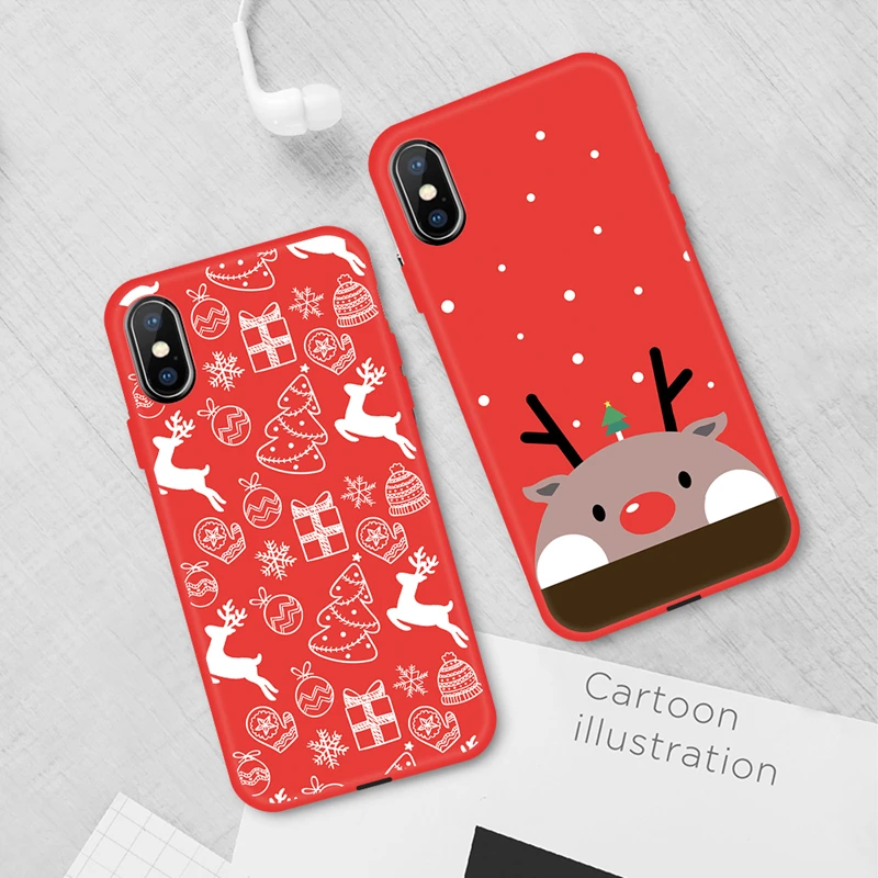 Новогодний чехол для iPhone 11 8 7 6 6S Plus 2019 Рождественский с рисунком оленя снеговика