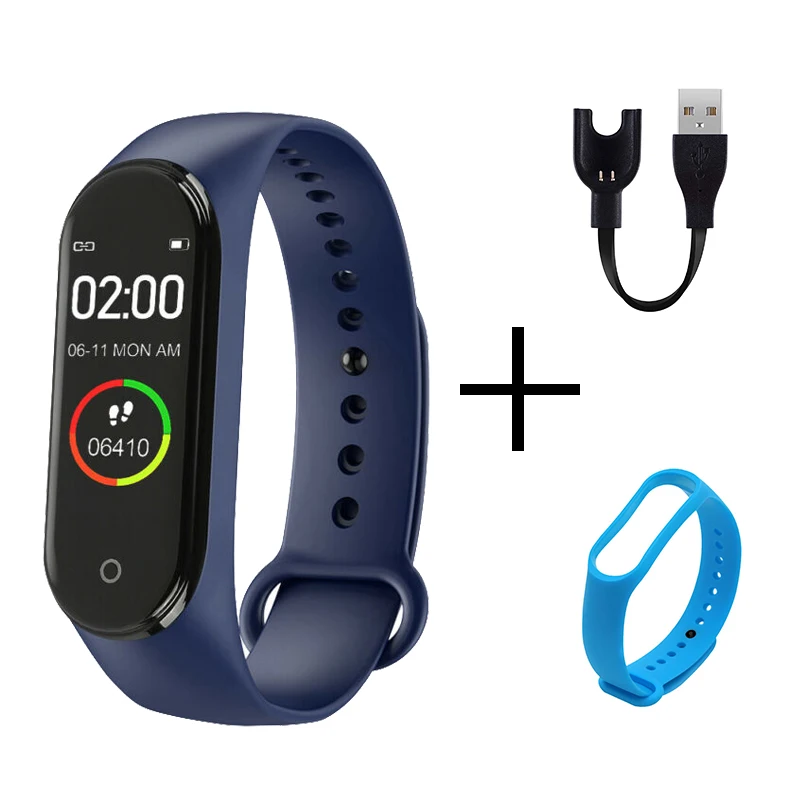 blue S blue strap Смарт-браслет M4, фитнес-трекер, часы, спортивный браслет, пульсометр, кровяное давление, монитор, SmartBand, браслет для здоровья для мужчин и женщин - Цвет: blue S blue strap