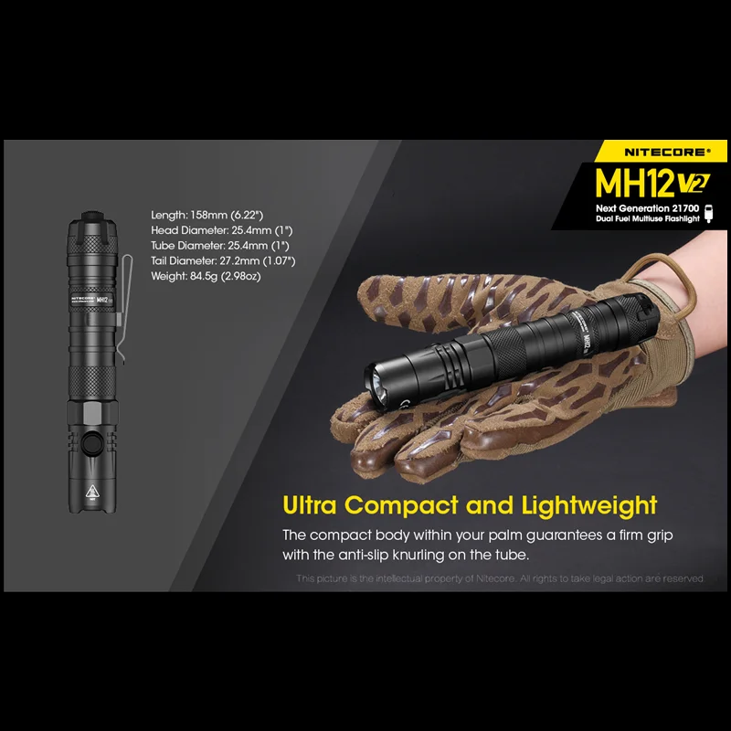 Купить Тактическая вспышка NITECORE MH12 V2, перезаряжаемая, 1200 люмен, жестсветильник, использует CREE XP-L2 V6 светодиодный с батареей 5000 мАч Дешево Тактическая вспышка NITECORE MH12 V2, перезаряжаемая, 1200 люмен, жестсветильник, использует CREE XP-L2 V6 светодиодный с батареей 5000 мАч