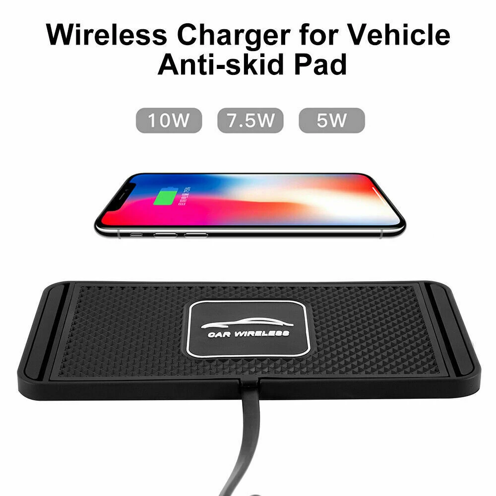 

10W 2in1 Non-slip Silicone Mat Car Dashboard Holder Stand Fast Charging Qi Wireless Charger Dock Station Pad for iPhone Samsung