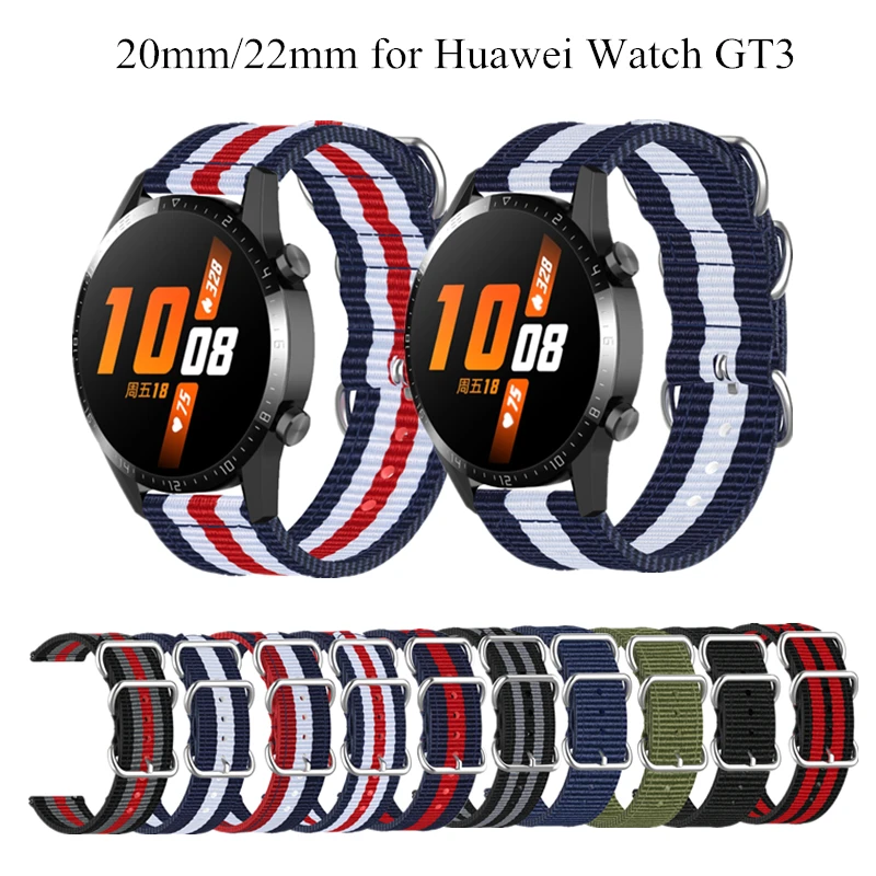 

Ремешок для Huawei Watch GT 3 GT3 46 мм 42 мм, нейлоновый браслет для наручных часов с тремя кольцами и серебристой пряжкой, толстый браслет для часов, 20 ...