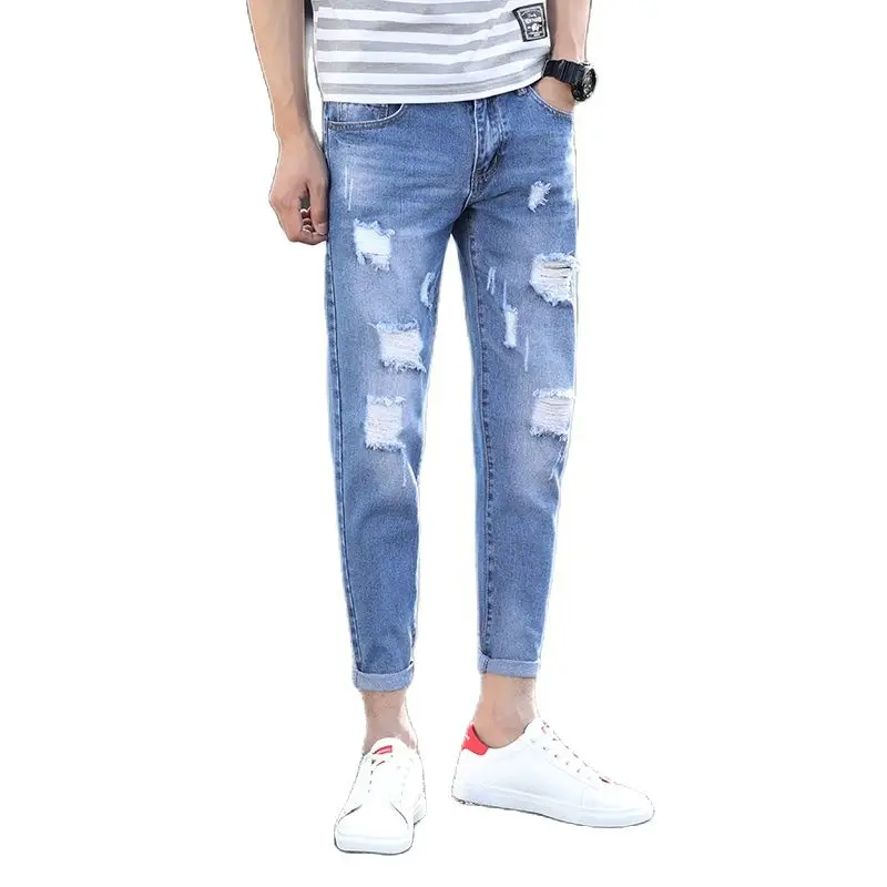 

Korean version of men's nine points pedicure hole nine points pants, with men's trousers, youth breathable version