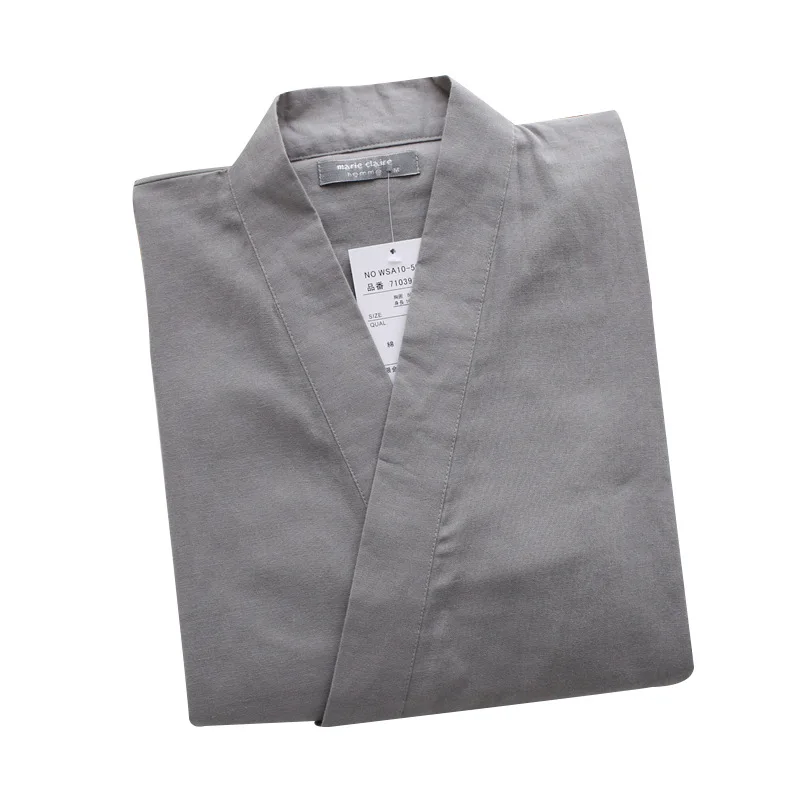 

Summer And Spring Men's Pajamas Cotton High Quality Solid Color Japanese Kimono Long-Sleeved Trousers Two-Piece Suit Homewear