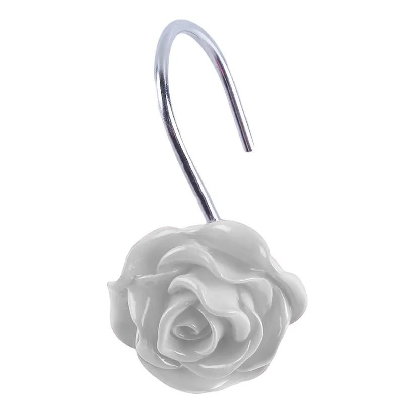 

Useful 12pcs Rose Flower Resin Shower Curtain Hook Hand Crafted Hot Sale Decorative Shower Curtain Track Hooks Bathroom Room