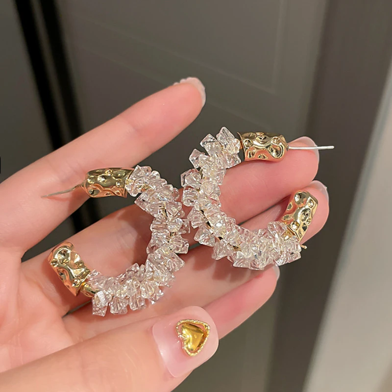 Серьги-кольца женские с кристаллами золотистого цвета | Украшения и аксессуары