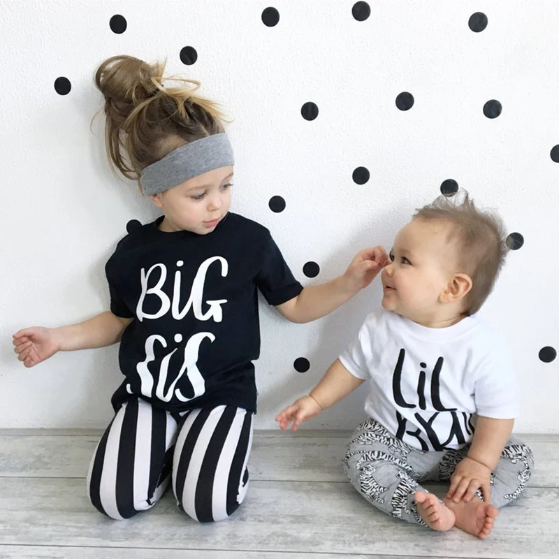 Одежда для детей с надписью Big Sister и Little Brother Футболка мальчиков девочек Боди