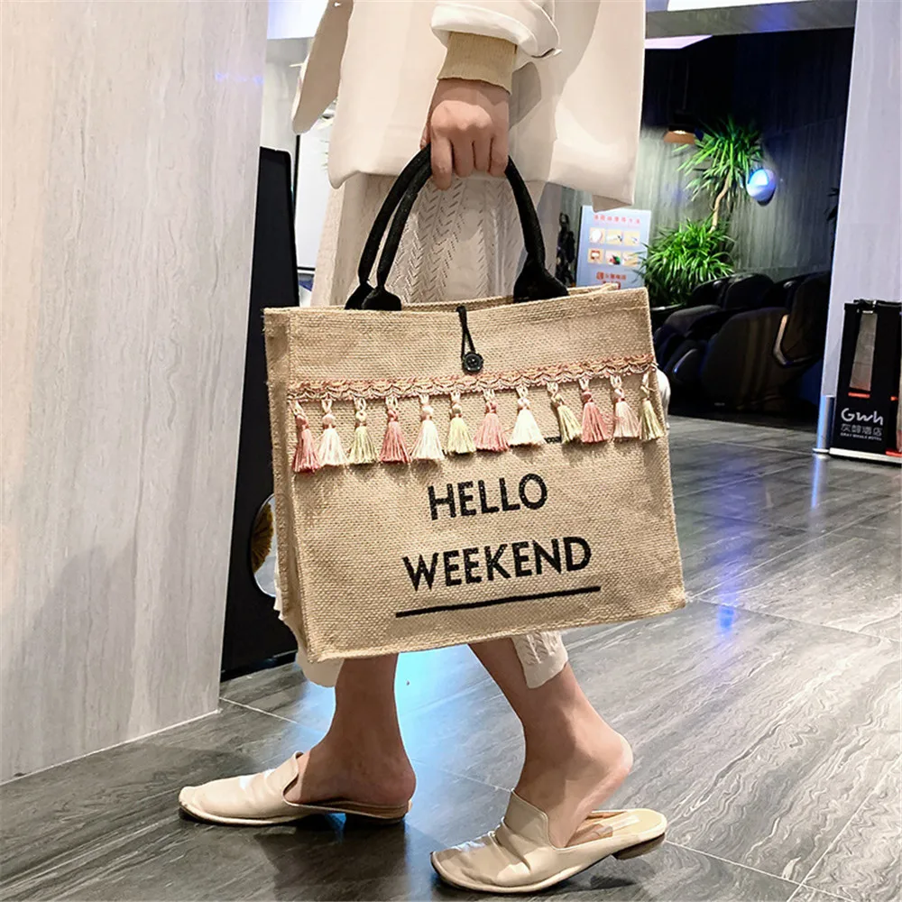 

2021 New Korea Creative Handbag Large Capacity Female Bag The Trendy Simple Student School Bag Linen Bag Casual Women Bag Summer